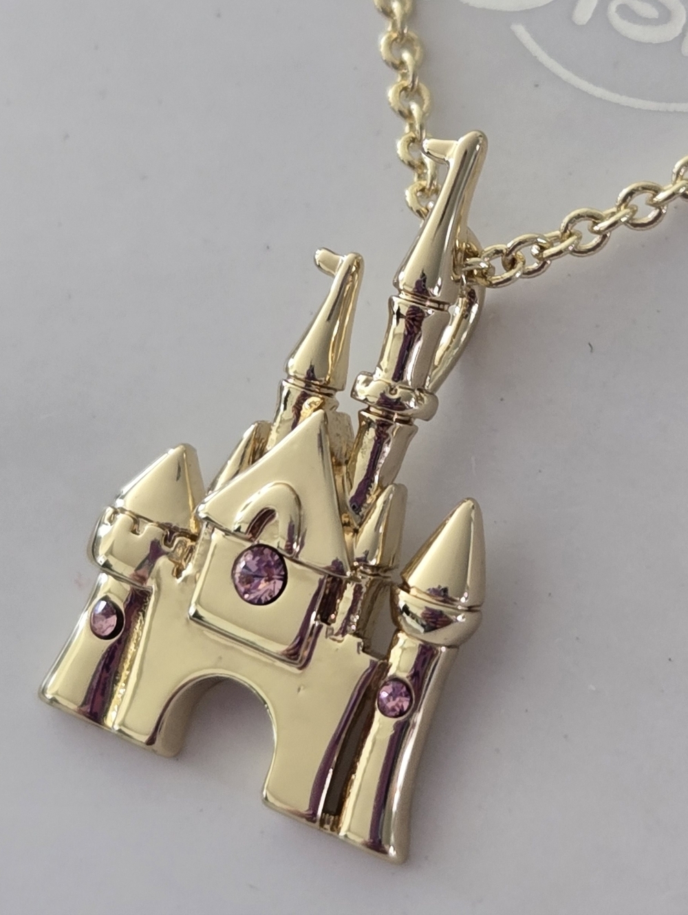 Disney Cinderella Castle Crystal Necklace - Gold tone with pink crystals - Picture 4 of 7